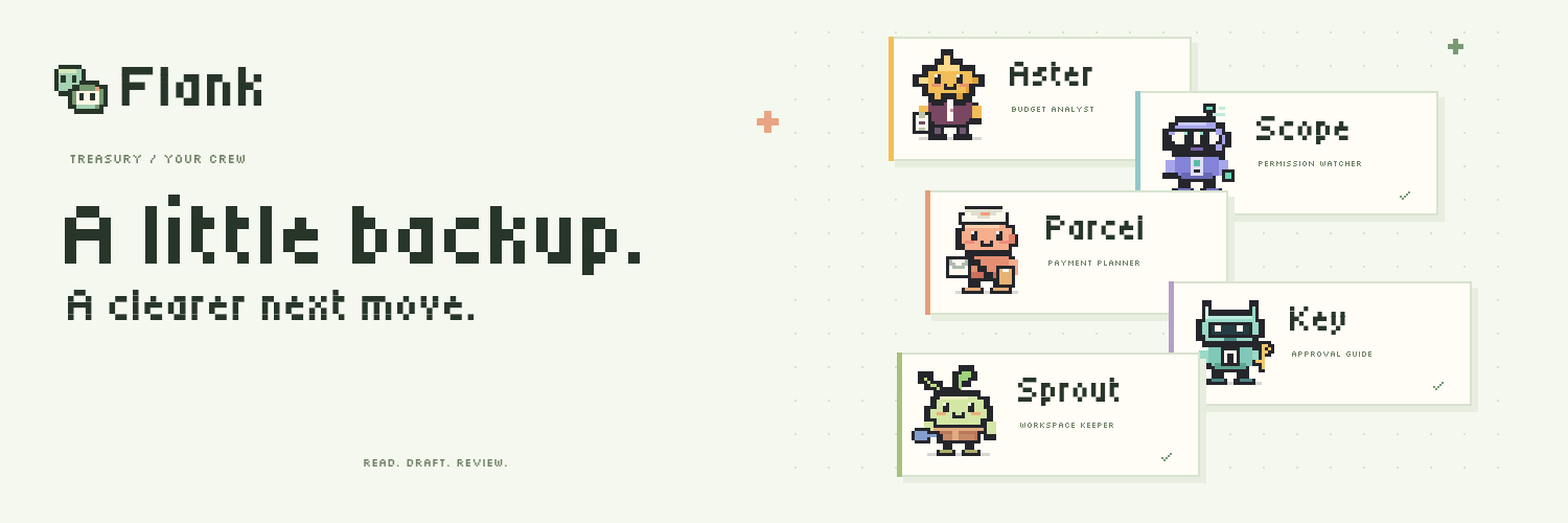 Flank campaign banner with its pixel treasury crew